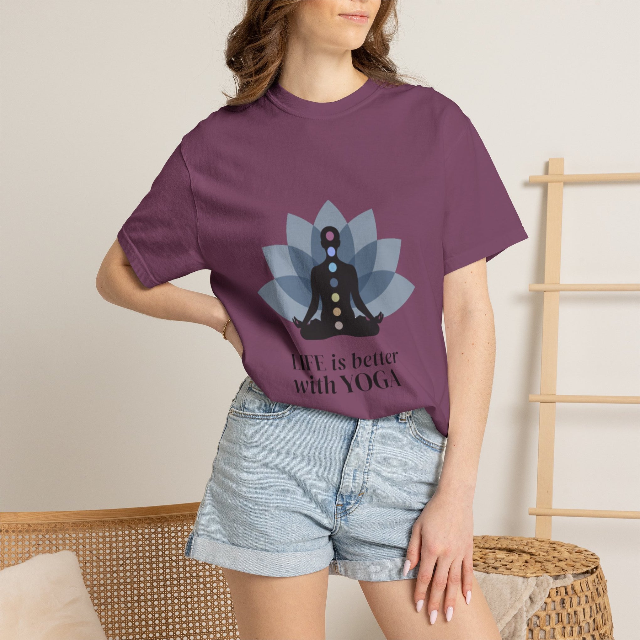 Yoga Chakra T‑Shirt — "Life Is Better With Yoga" Meditation Lotus Tee