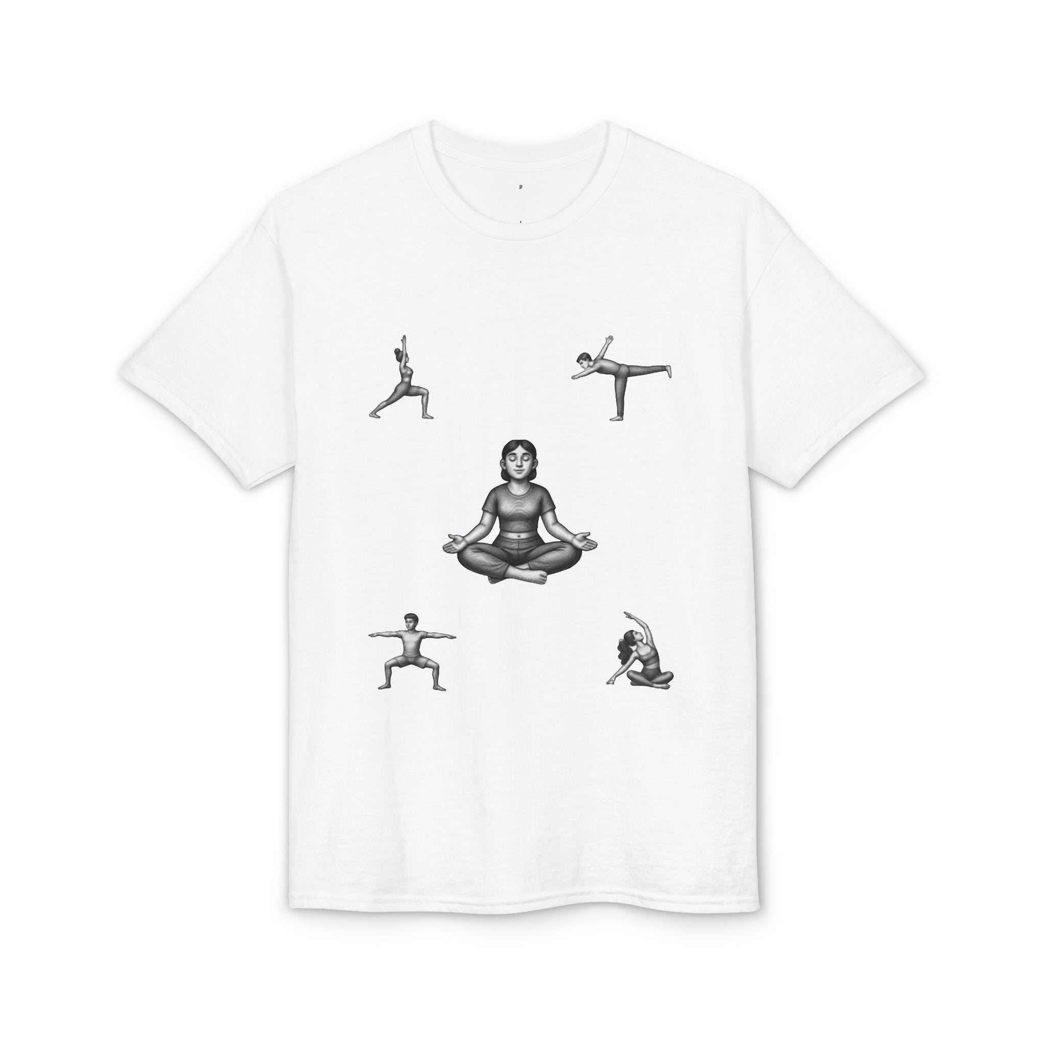 Yoga Poses T-Shirt — Meditating Figure with Asanas Graphic Tee