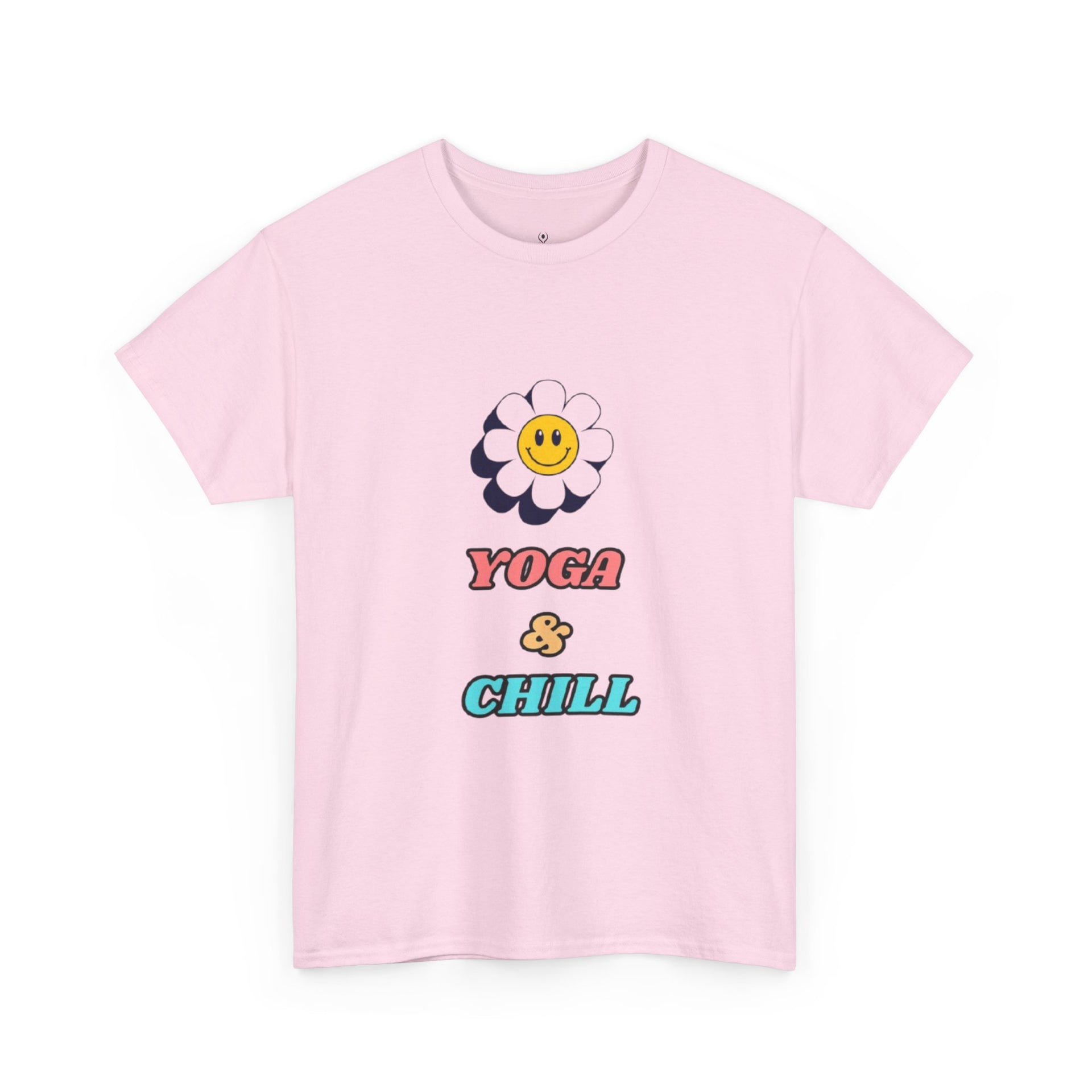 Yoga & Chill T‑Shirt — Smiley Daisy Graphic Tee for Yoga Lovers