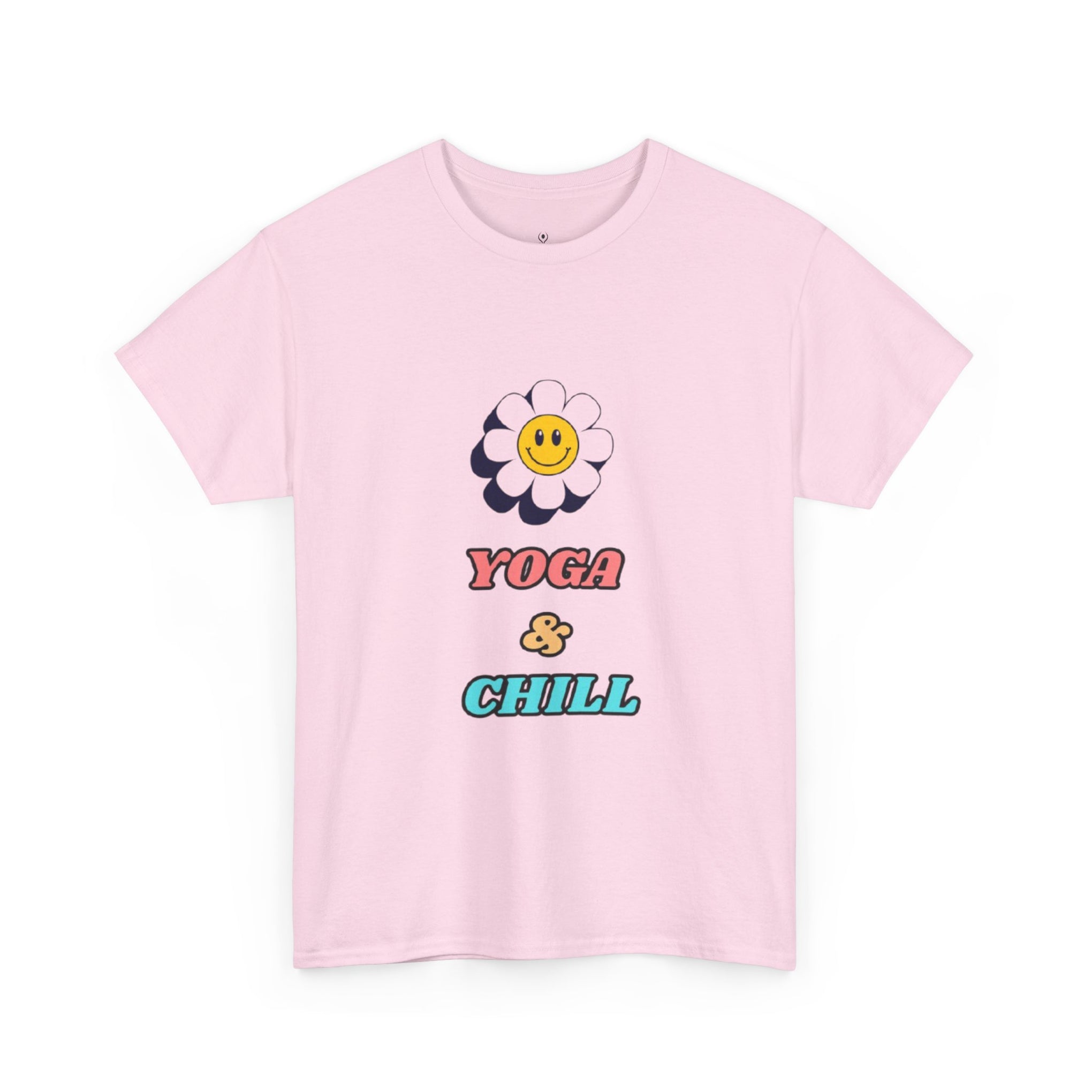 Yoga & Chill T‑Shirt — Smiley Daisy Graphic Tee for Yoga Lovers