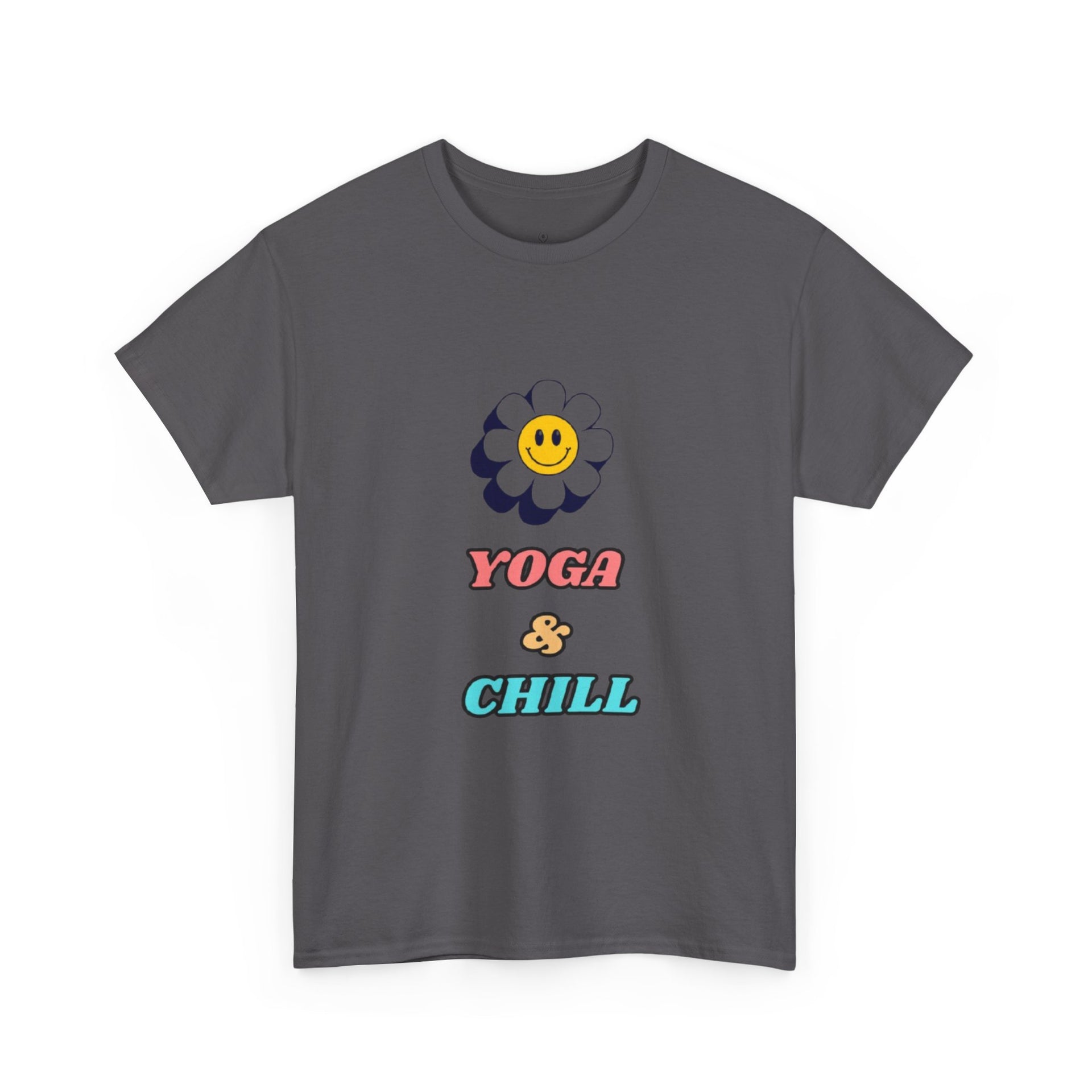 Yoga & Chill T‑Shirt — Smiley Daisy Graphic Tee for Yoga Lovers