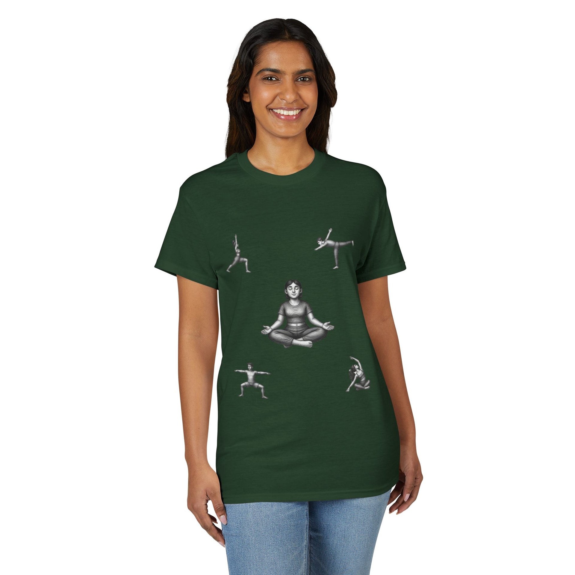Yoga Poses T-Shirt — Meditating Figure with Asanas Graphic Tee
