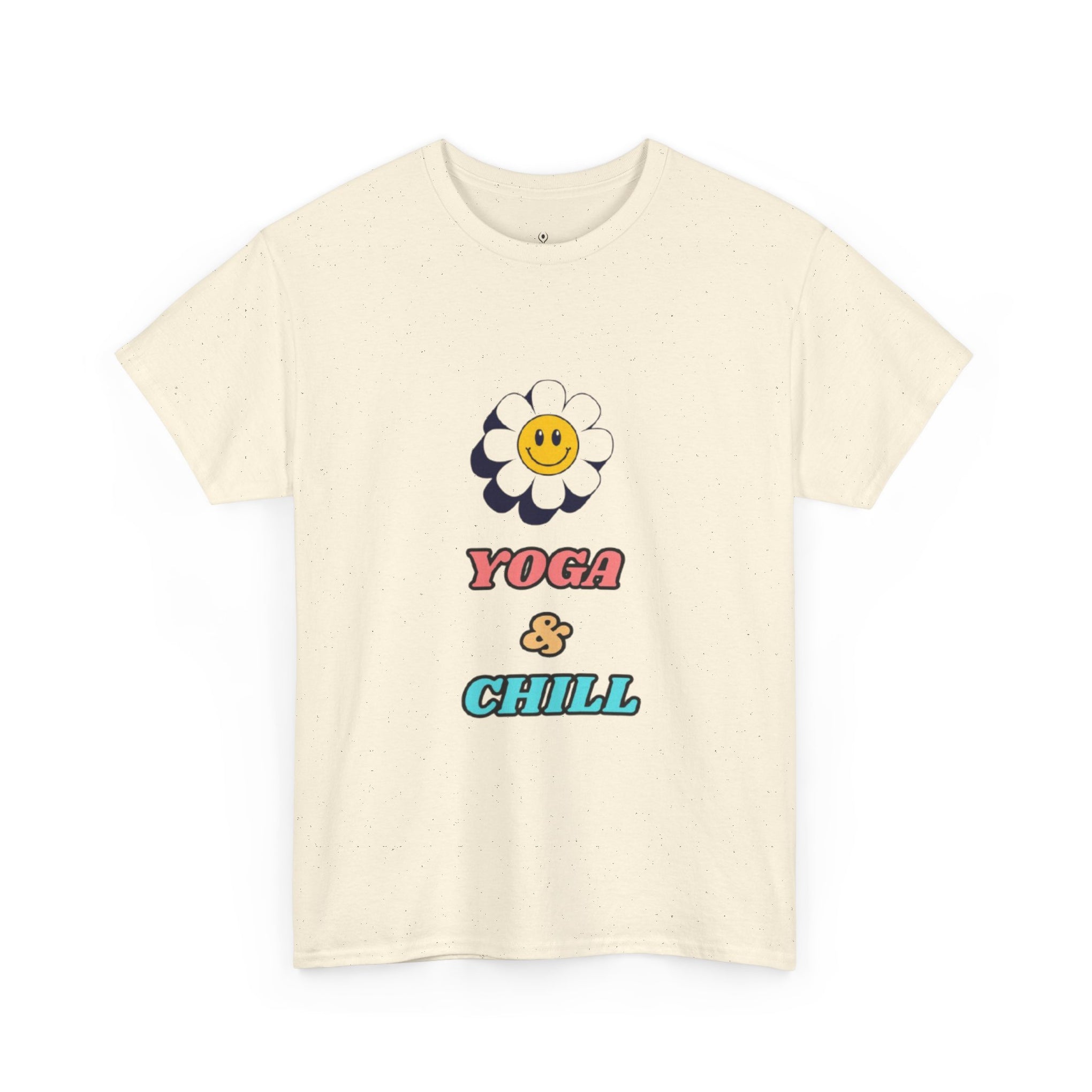 Yoga & Chill T‑Shirt — Smiley Daisy Graphic Tee for Yoga Lovers