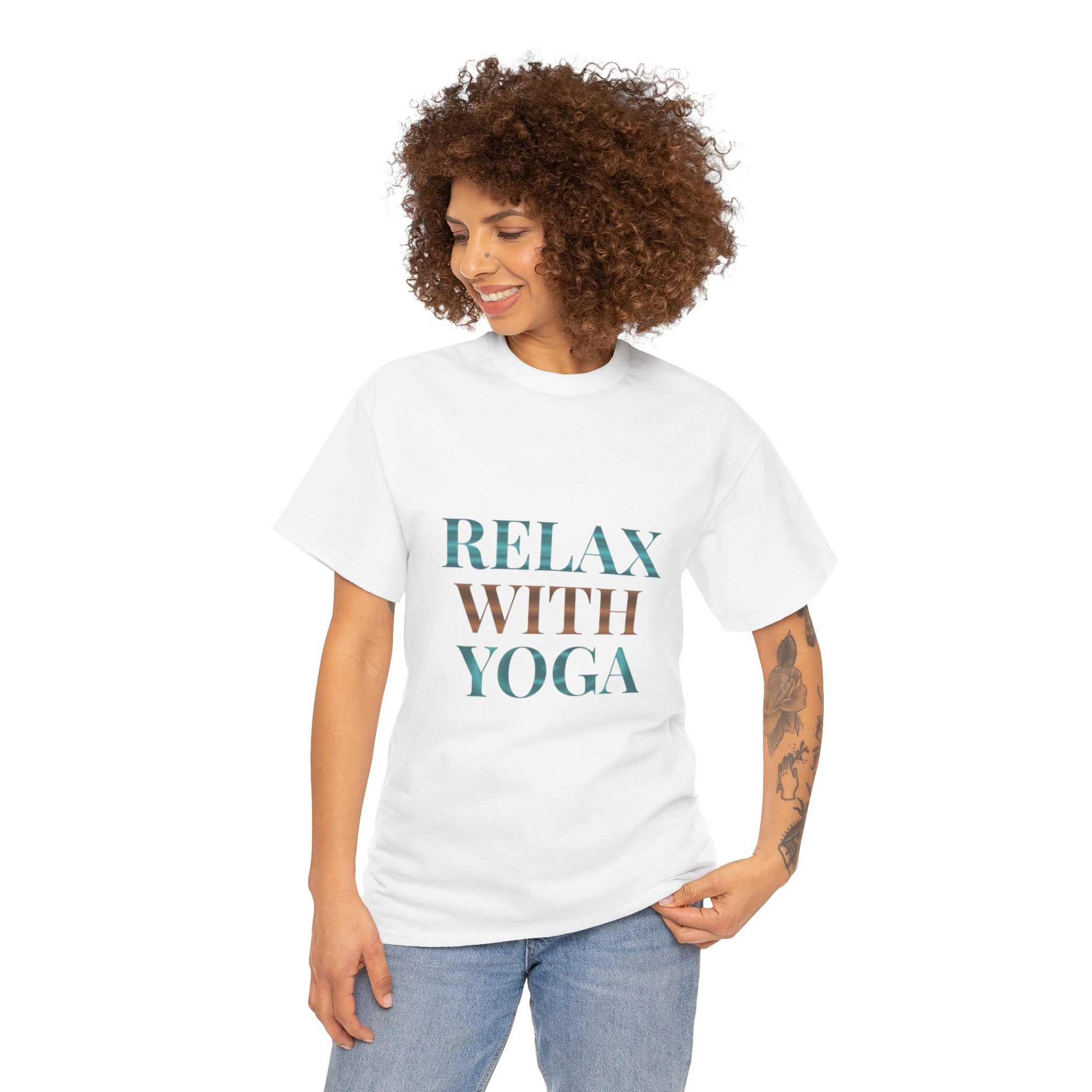 Relax With Yoga T-Shirt — Minimal Wellness Tee for Yogis & Meditation
