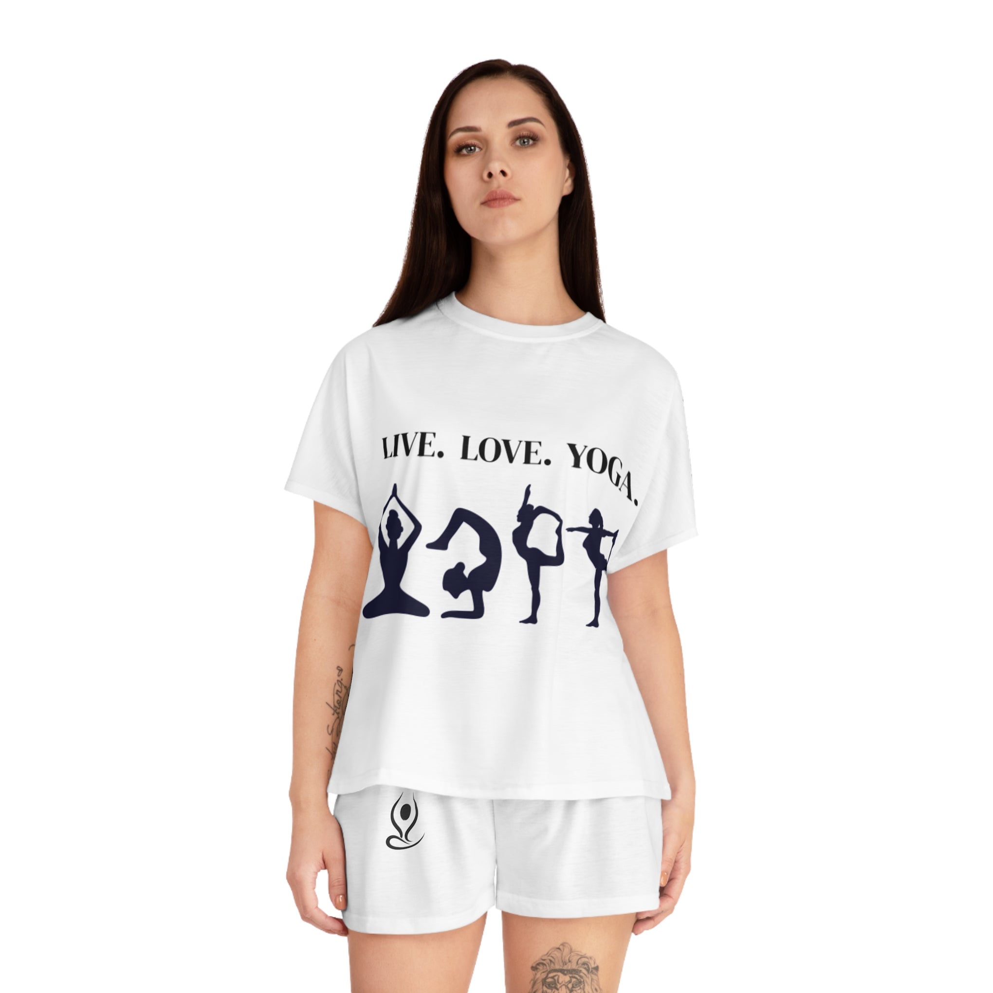 Live. Love. Yoga. Women's Short Pajama Set — Relaxed Yoga Sleepwear