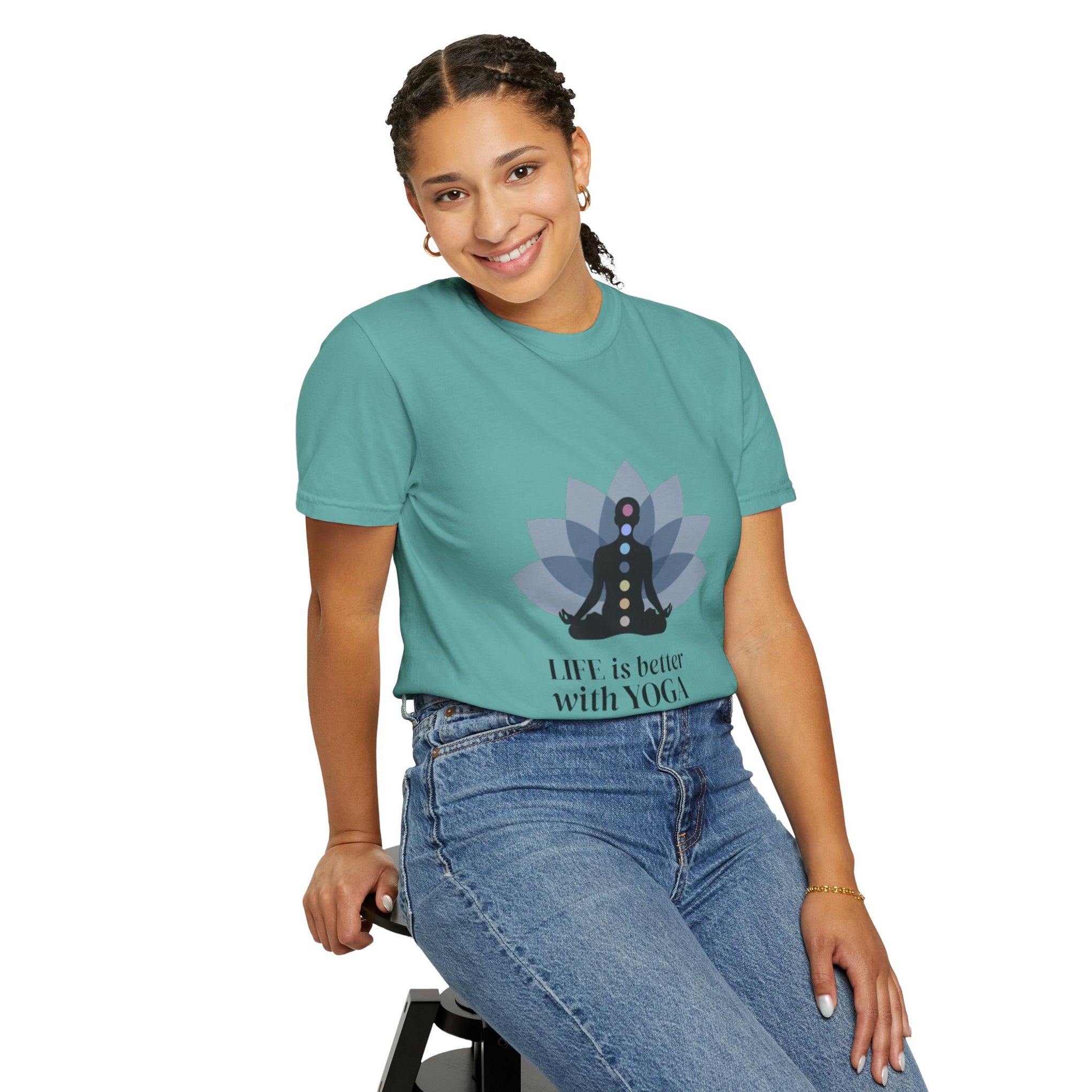 Yoga Chakra T‑Shirt — "Life Is Better With Yoga" Meditation Lotus Tee