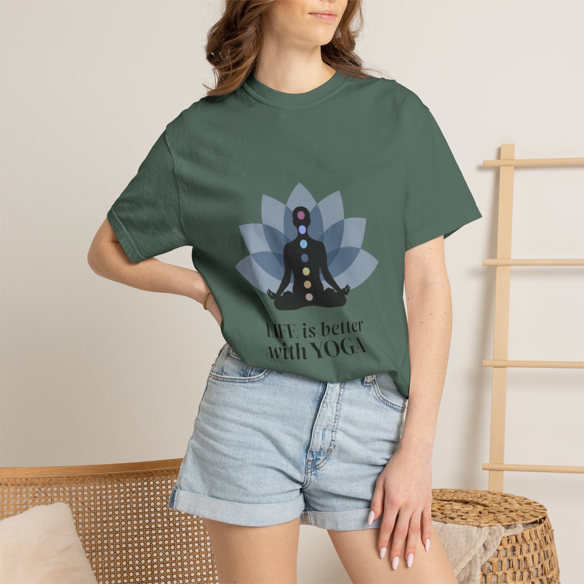 Yoga Chakra T‑Shirt — "Life Is Better With Yoga" Meditation Lotus Tee