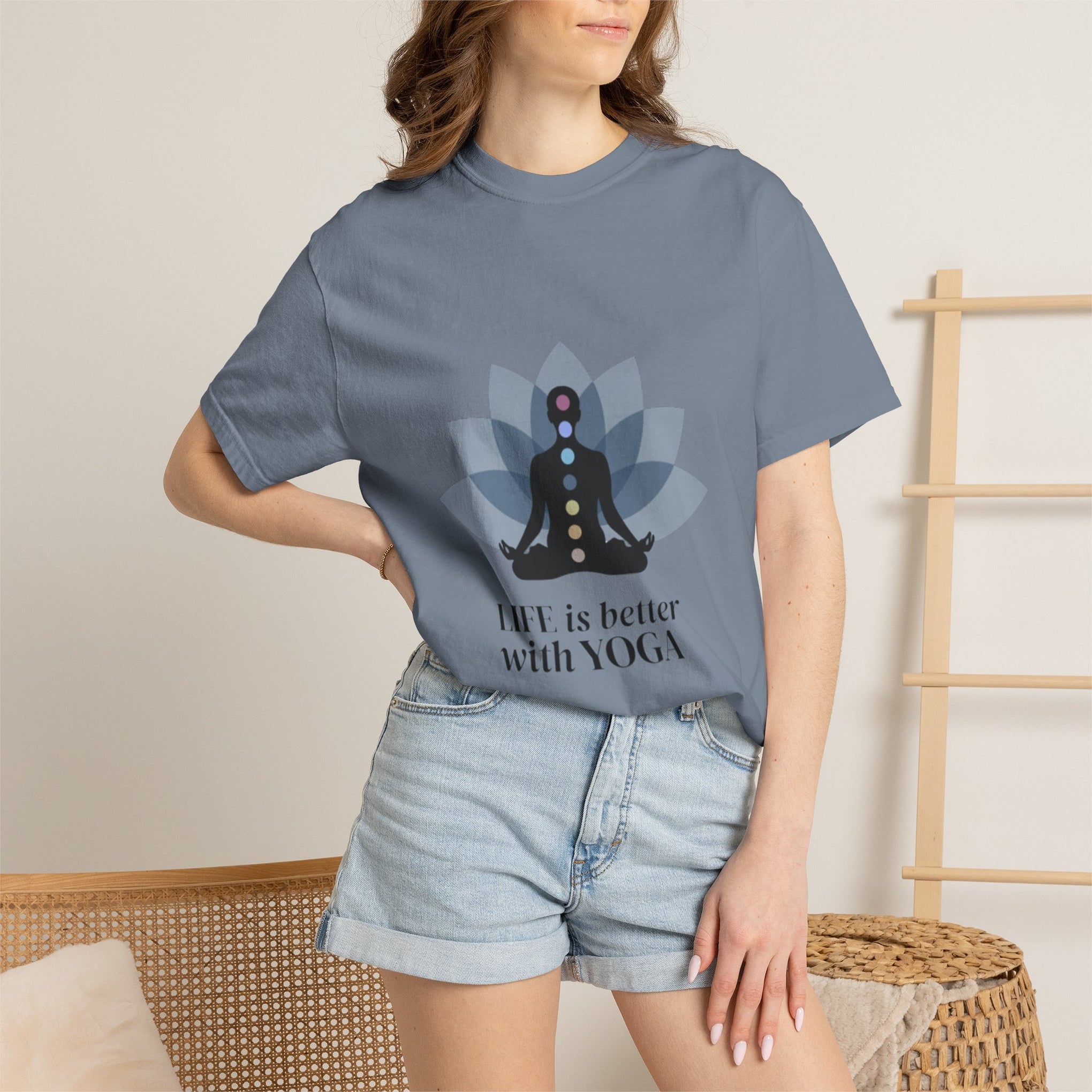 Yoga Chakra T‑Shirt — "Life Is Better With Yoga" Meditation Lotus Tee