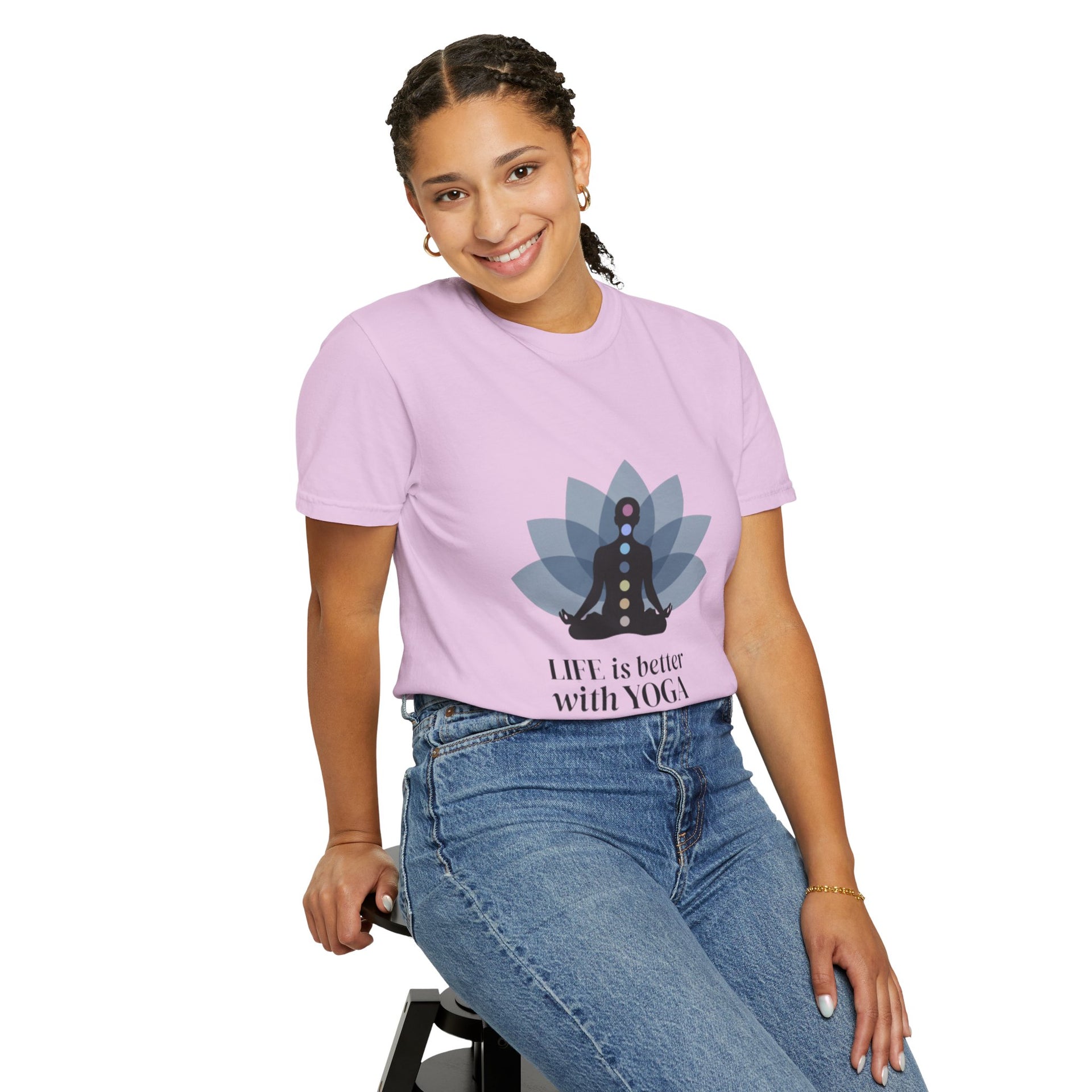 Yoga Chakra T‑Shirt — "Life Is Better With Yoga" Meditation Lotus Tee