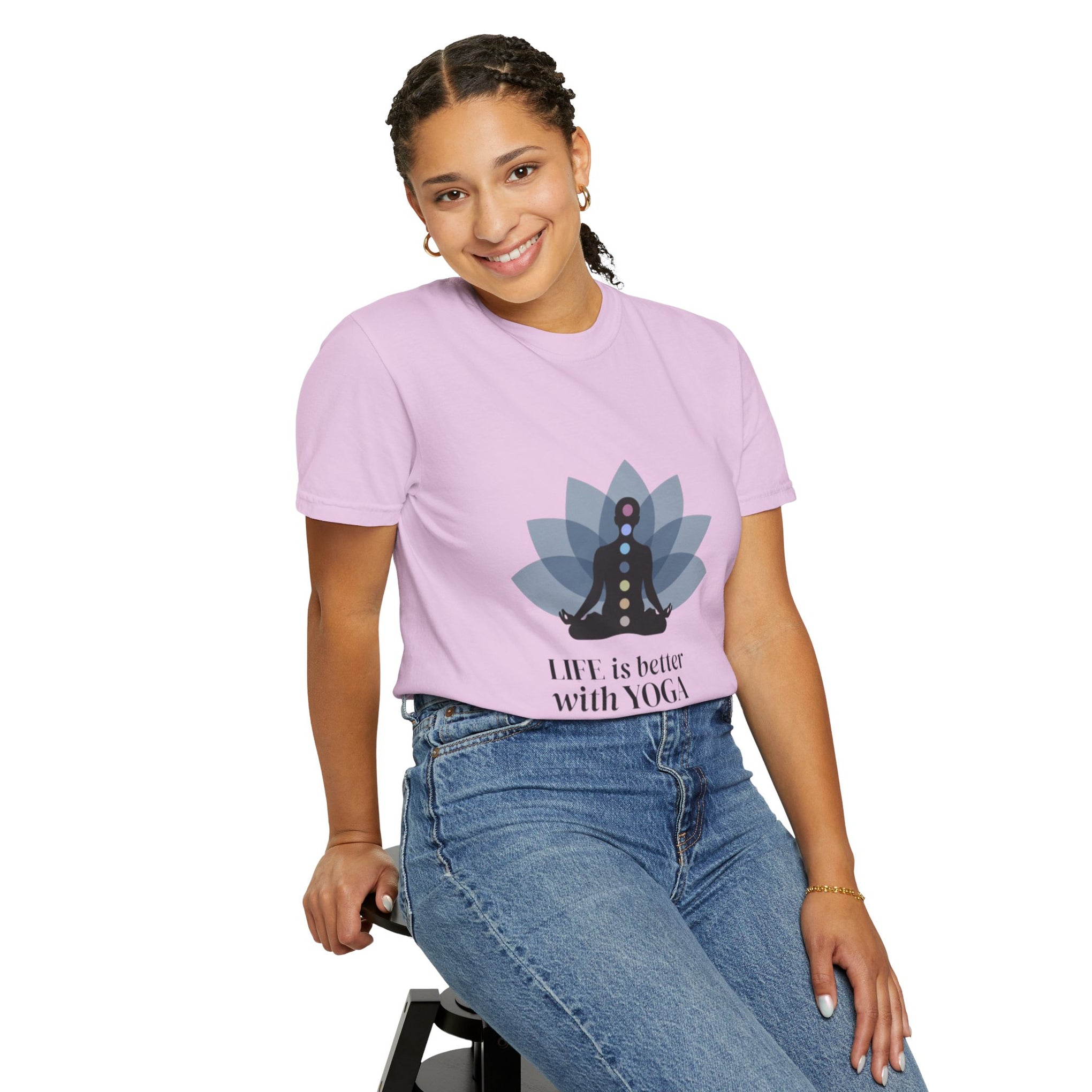Yoga Chakra T‑Shirt — "Life Is Better With Yoga" Meditation Lotus Tee
