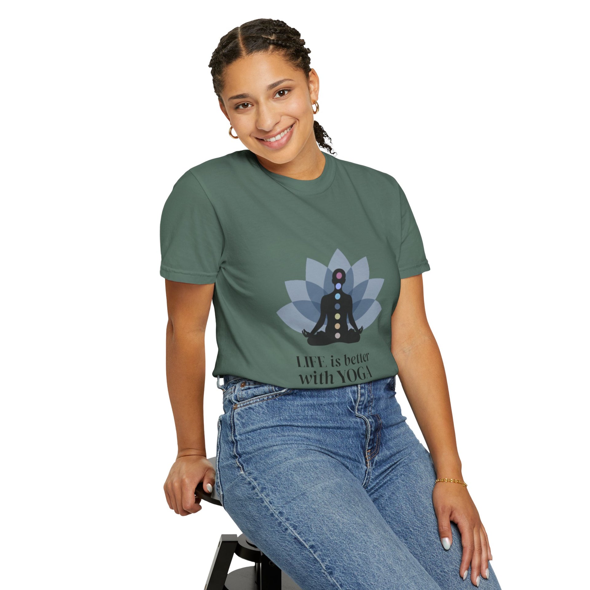 Yoga Chakra T‑Shirt — "Life Is Better With Yoga" Meditation Lotus Tee